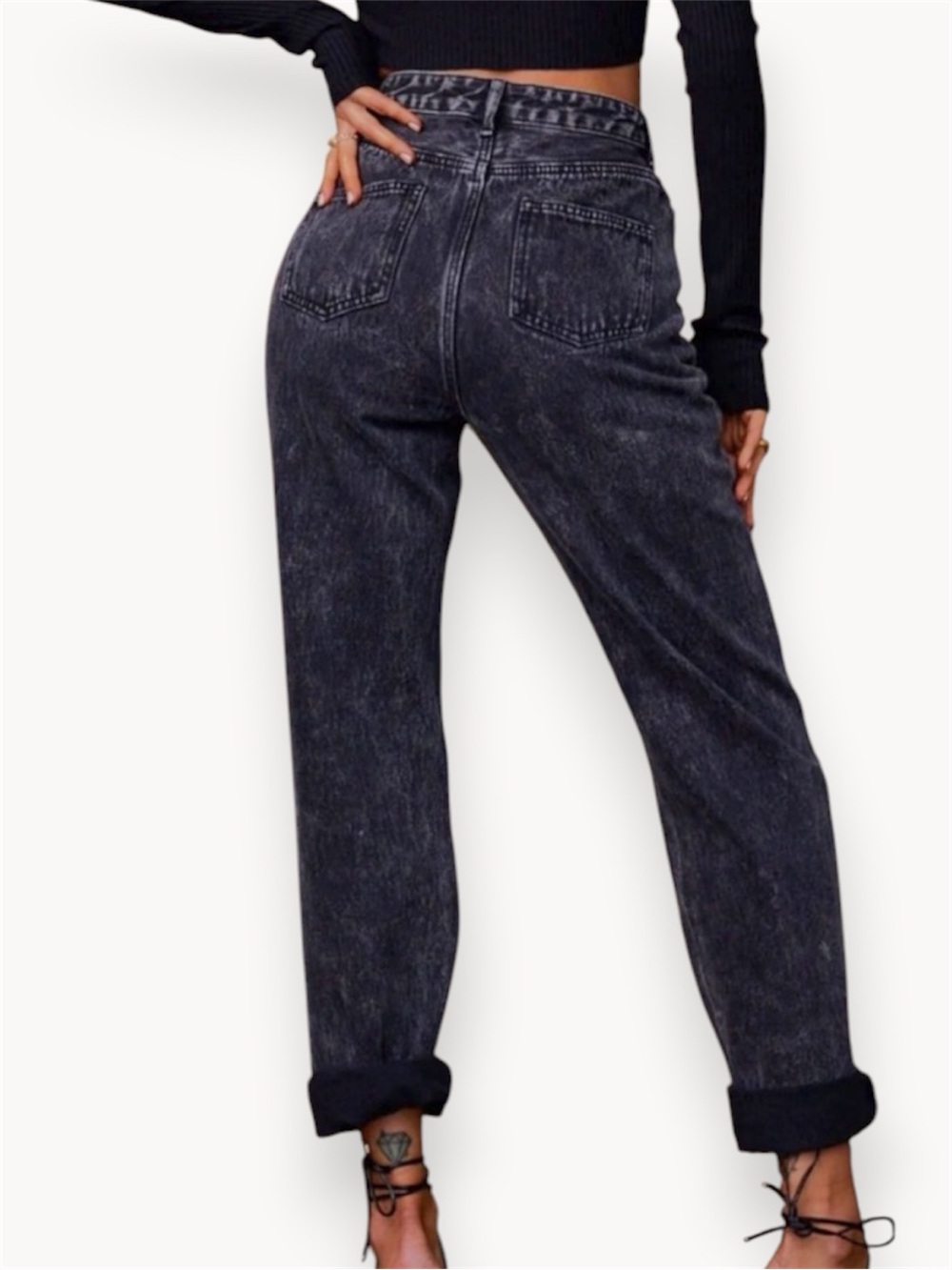 12th Tribe High-Waist Black Acid Wash Jeans - Picture 2 of 10